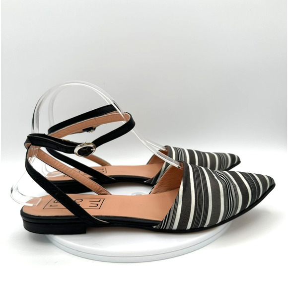 Re-Soul Silk Leather‎ Ankle Wrap Flats Size 39 Black Modern Coastal Italy Retro - Picture 1 of 9